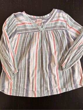 Knox Rose Striped Peasant Top in Pastel Green, Blue & Coral